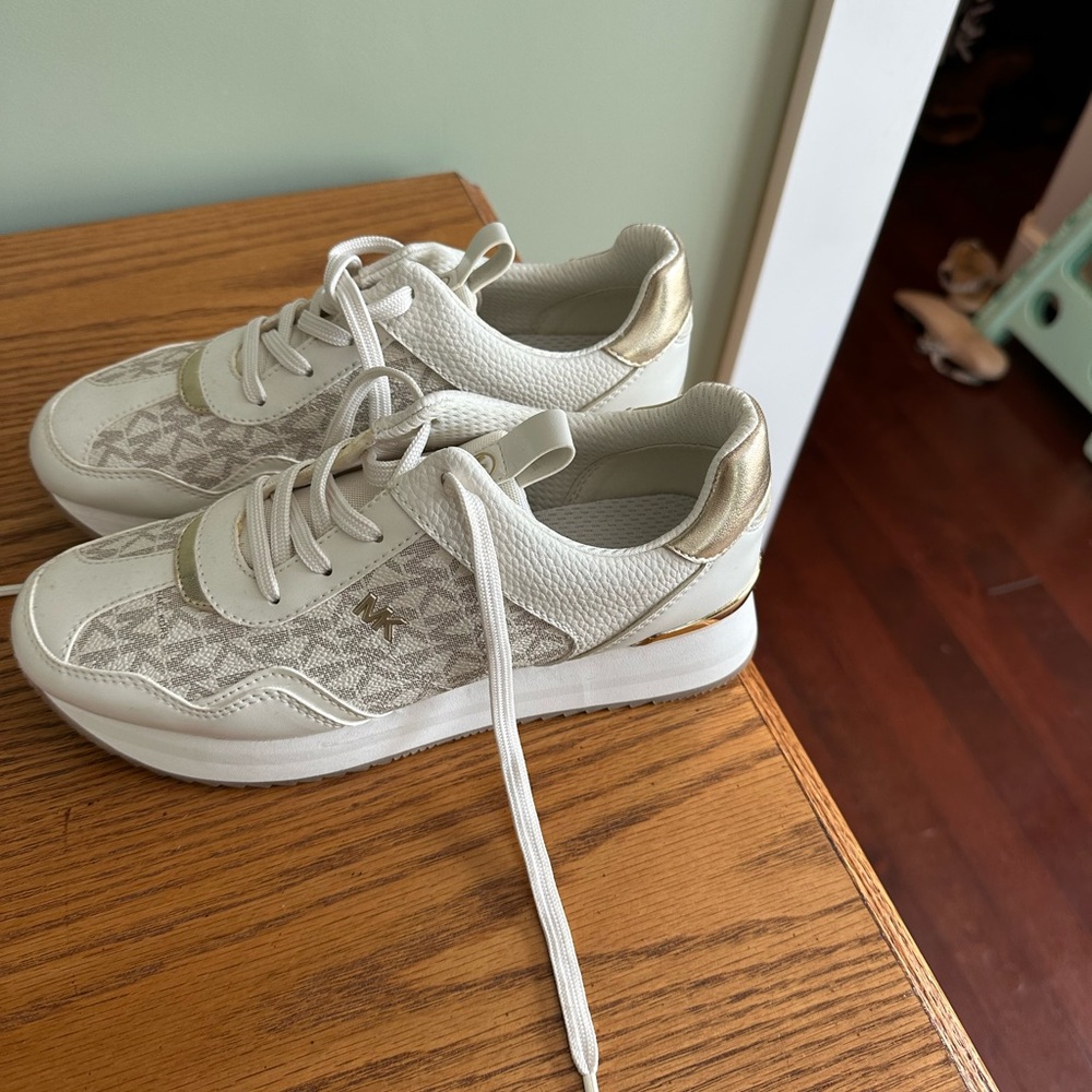 Michael Kors White and Gold Sneakers